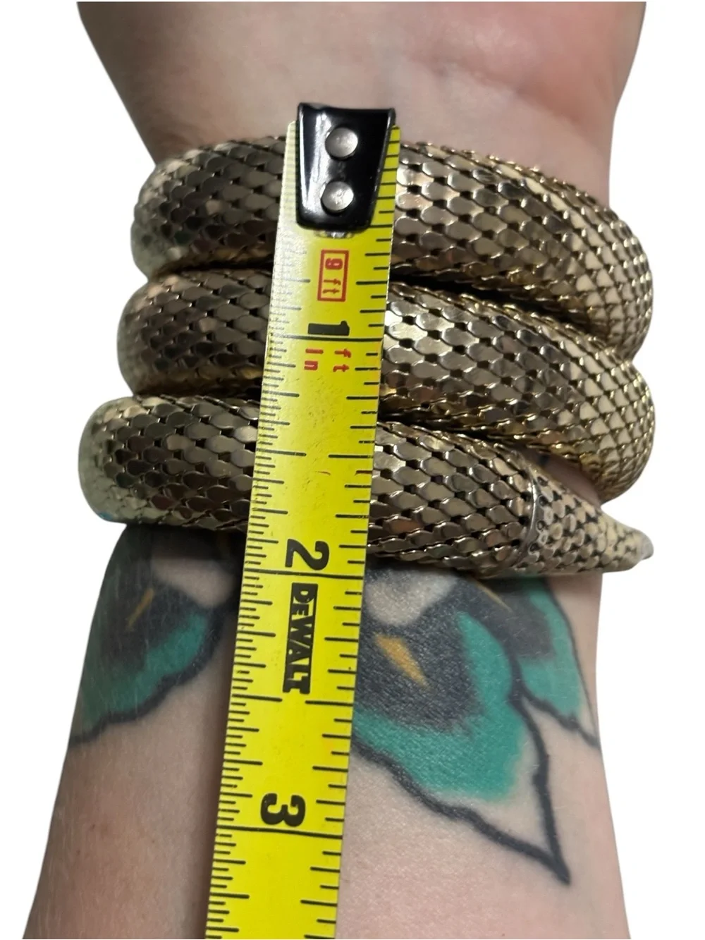 Vintage Whiting & Davis Egyptian Gold Tone Snake Triple Coil Mesh Wrap Bracelet